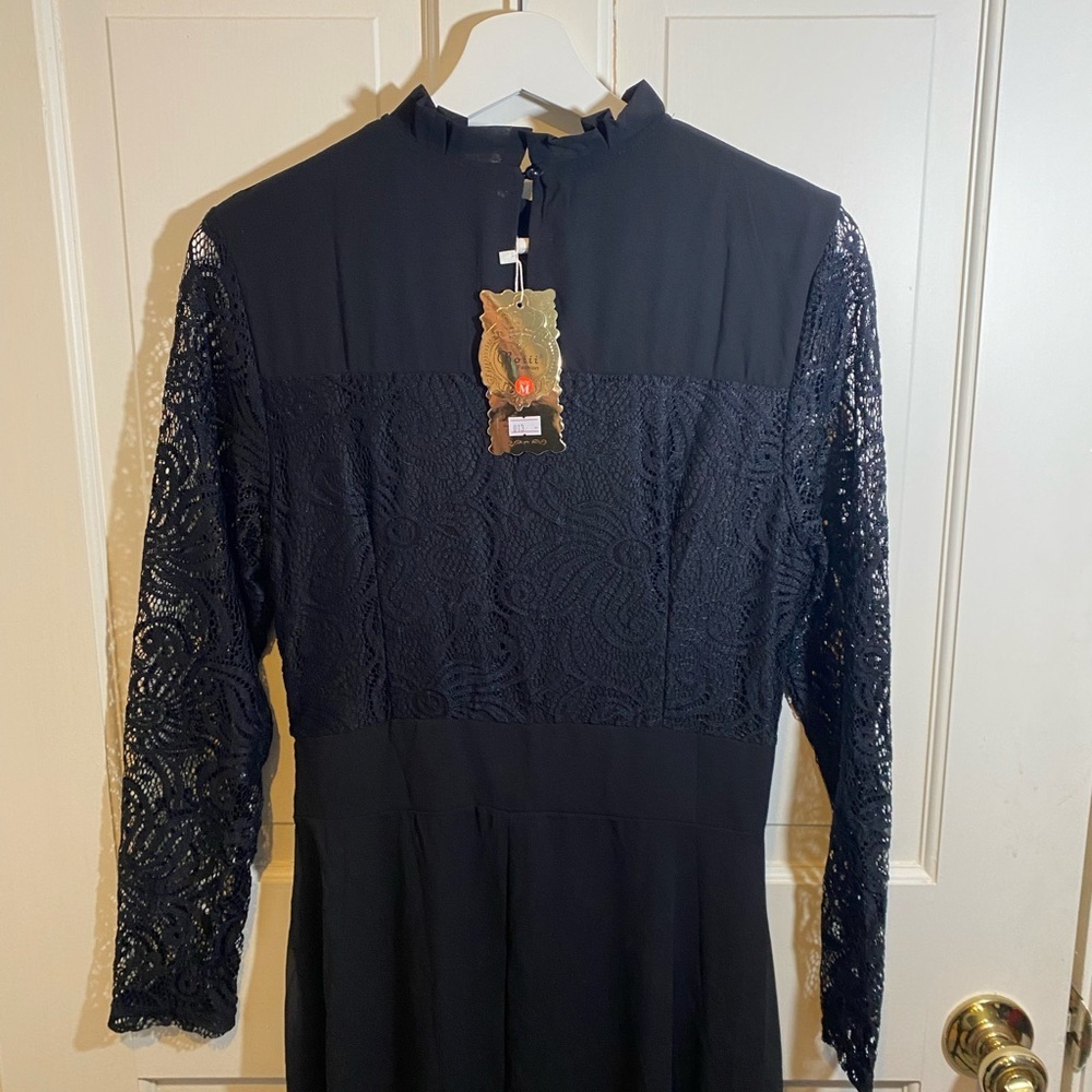 Roiii Lace Black Dress High Collar MEDIUM NWT - Picture 6 of 9